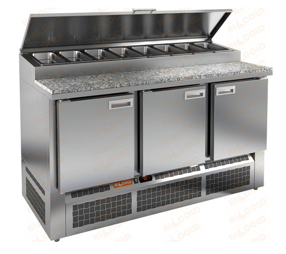 Стол холодильный для пиццы HICOLD PZE2-111/GN, гранит, нижн, 3 двери (+2...+10°С)